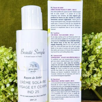 Crème solaire visage et corps Indice 25 bio et vegan