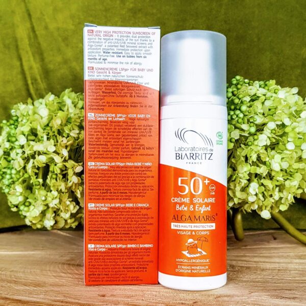 Crème solaire bébé et enfant SPF 50 bio grande résistance à l'eau